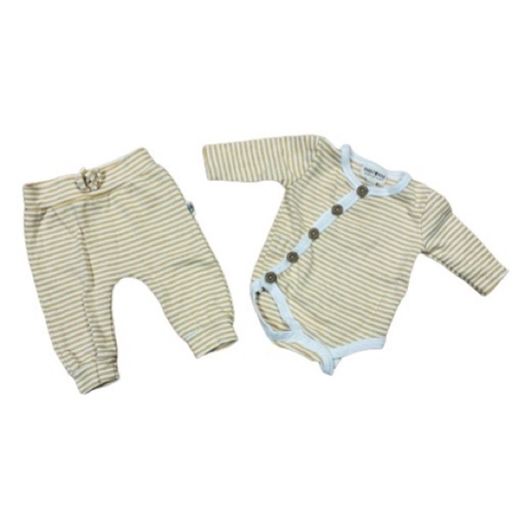 Rabbit & Bear Gold & White Striped 2-Piece Outfit Gender Neutral Baby Size 0-3M
